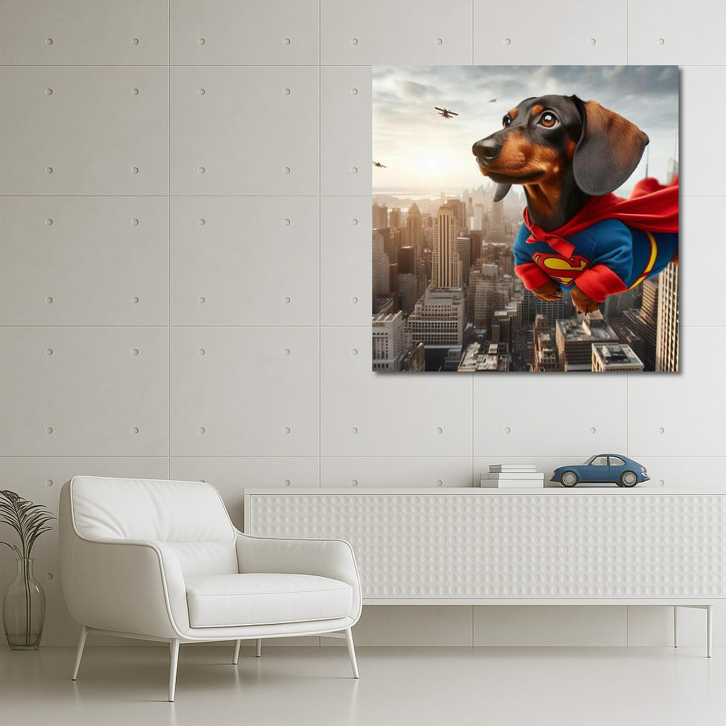 Superdog in Flight: Heroic Labrador Over the City