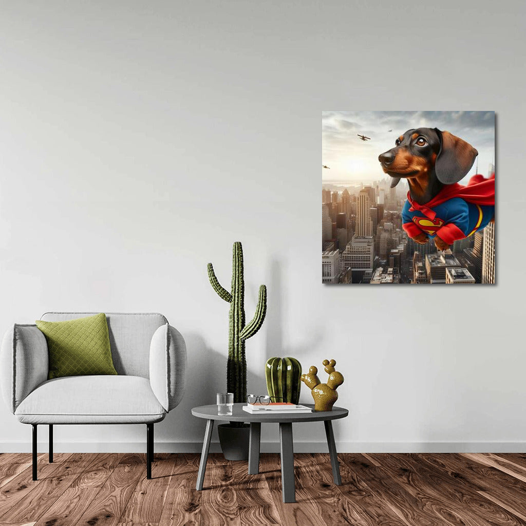 Superdog in Flight: Heroic Labrador Over the City