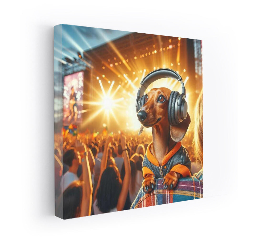 Dachshund in Headphones: Music Festival on the Wall