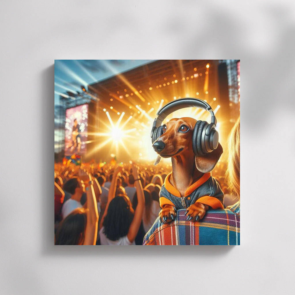 Dachshund in Headphones: Music Festival on the Wall