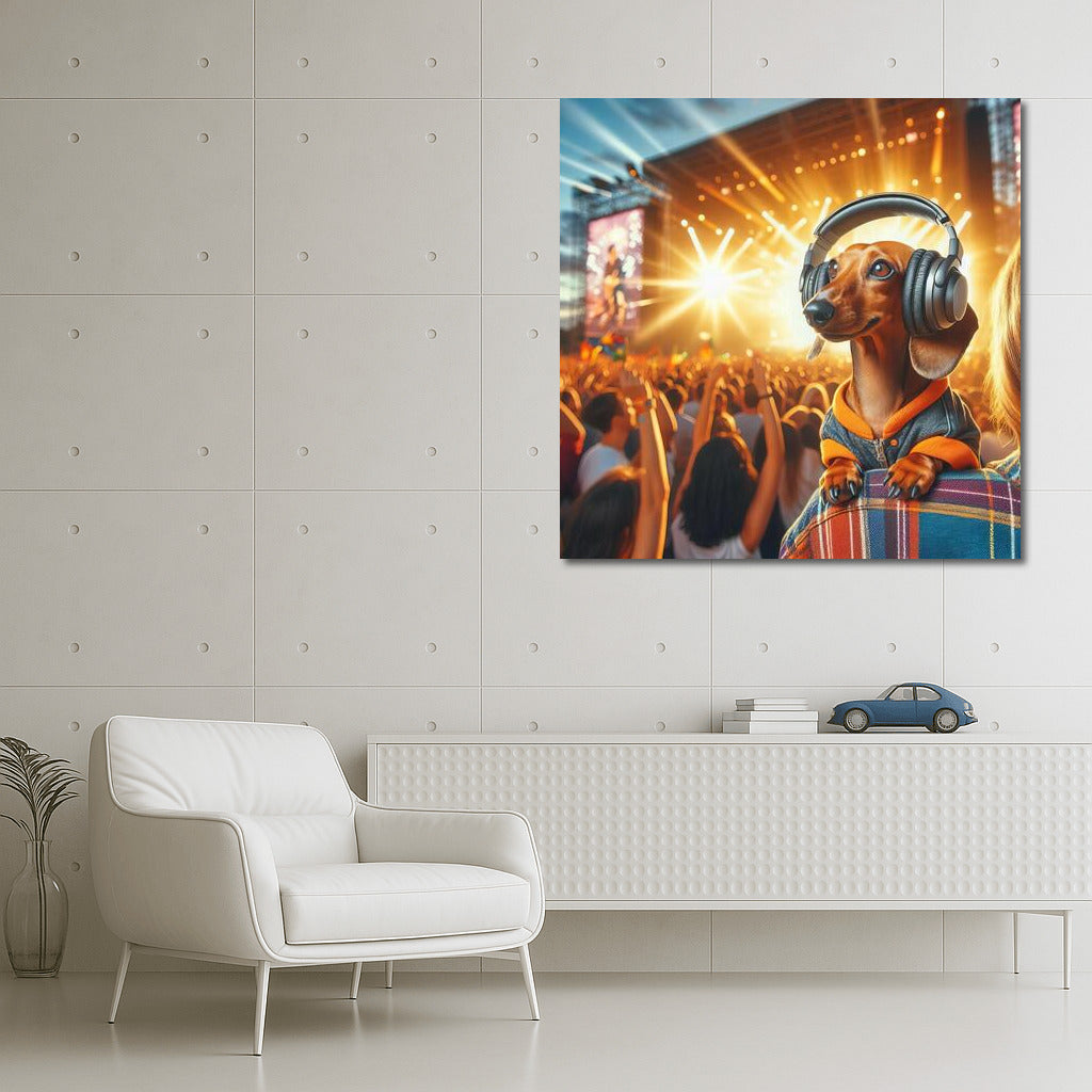Dachshund in Headphones: Music Festival on the Wall