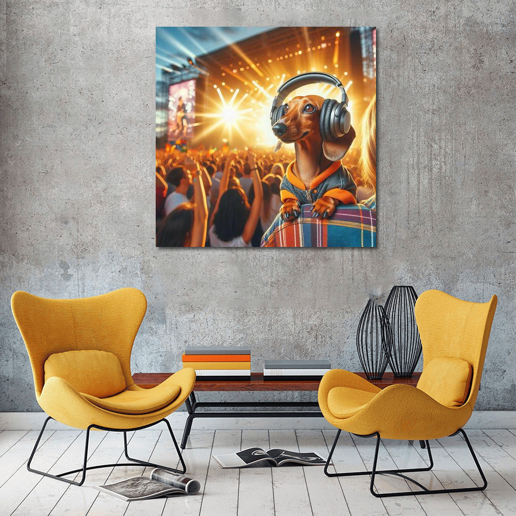 Dachshund in Headphones: Music Festival on the Wall