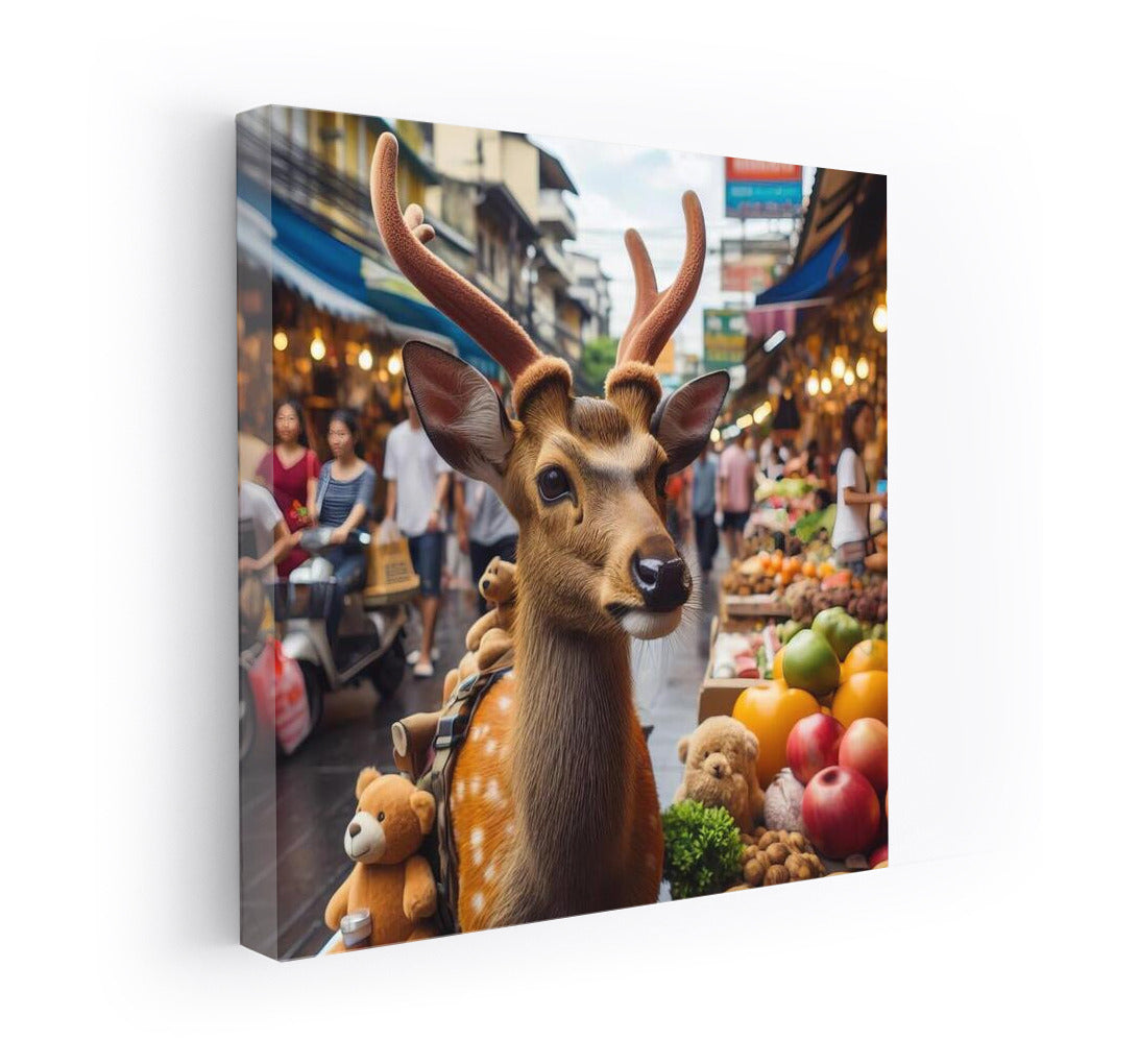 Deer at Bangkok's Vibrant Market: Immersion in Life and Colour