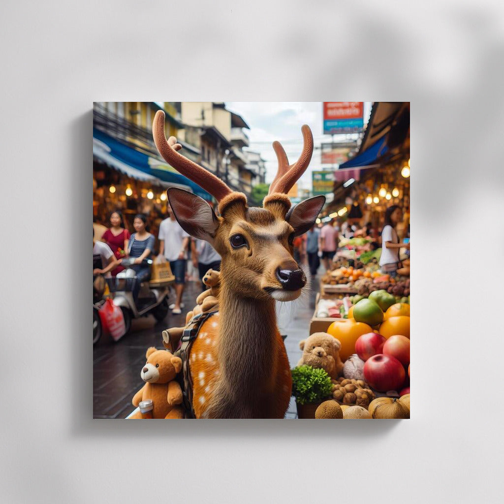 Deer at Bangkok's Vibrant Market: Immersion in Life and Colour