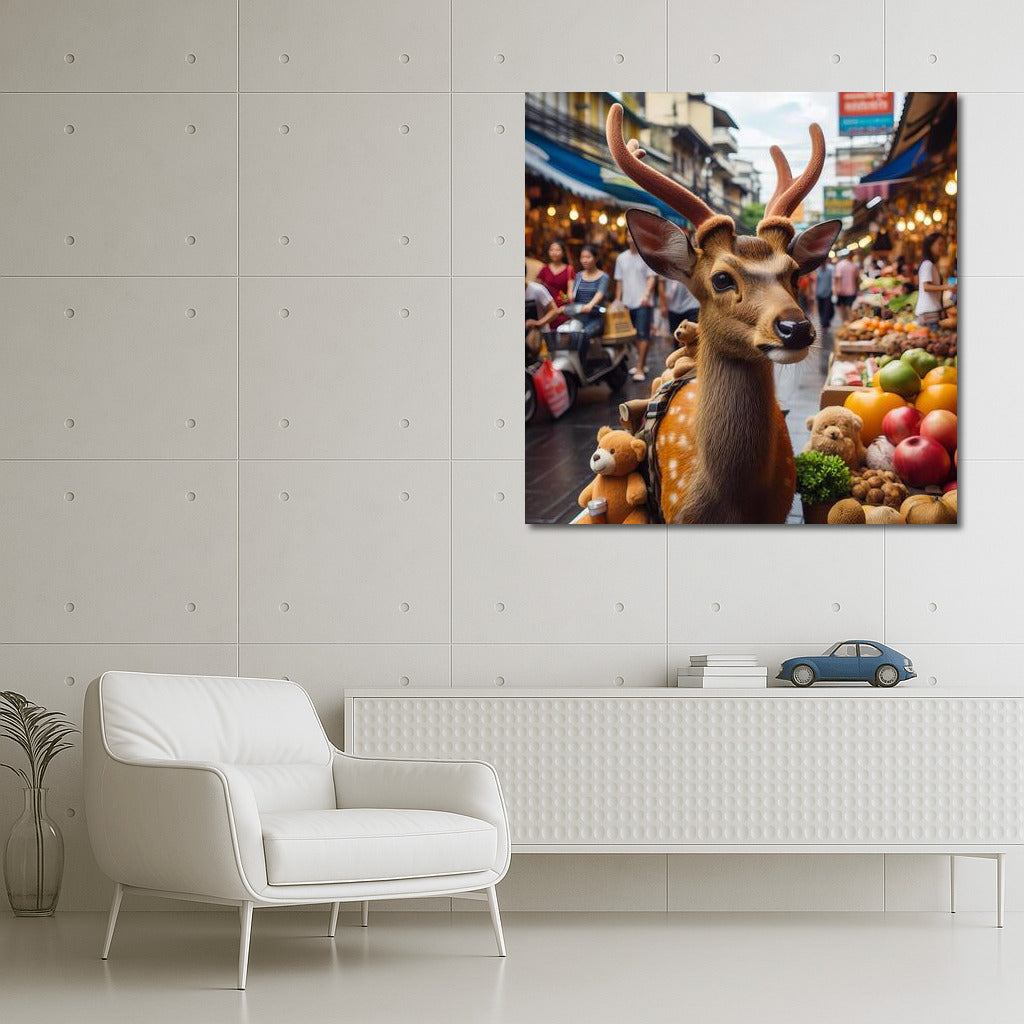 Deer at Bangkok's Vibrant Market: Immersion in Life and Colour