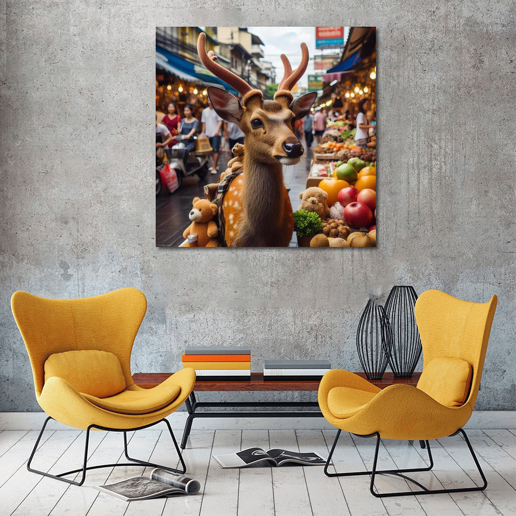 Deer at Bangkok's Vibrant Market: Immersion in Life and Colour