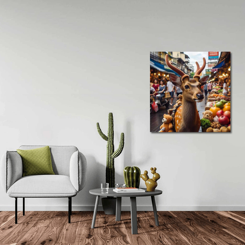 Deer at Bangkok's Vibrant Market: Immersion in Life and Colour