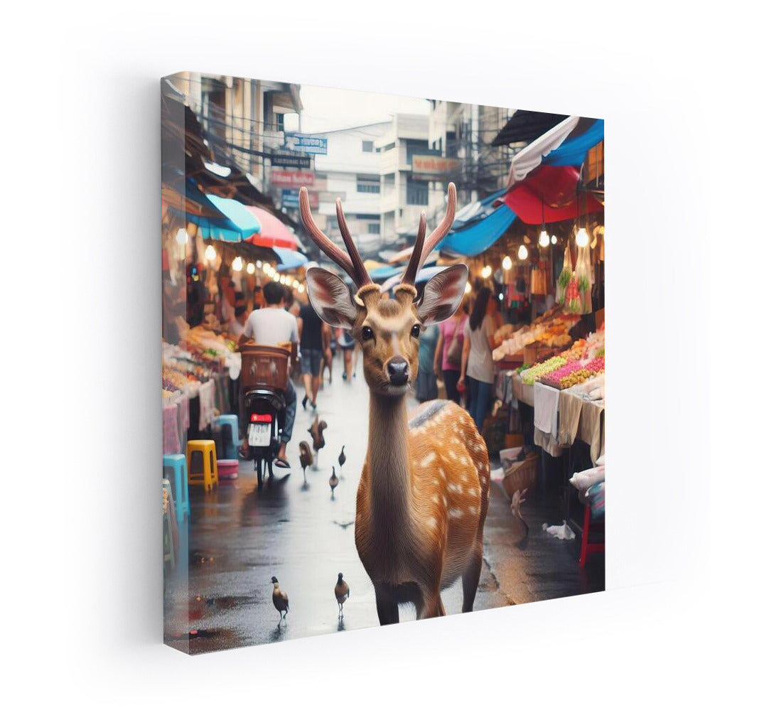 Deer at Bangkok's Vibrant Market: An Adventure in the Bustle of the City
