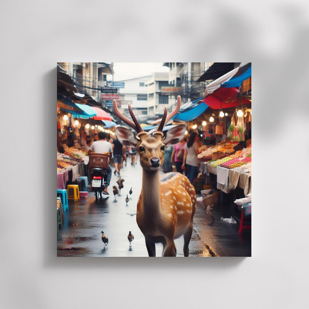 Deer at Bangkok's Vibrant Market: An Adventure in the Bustle of the City