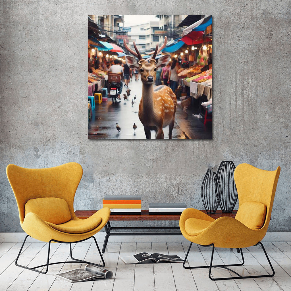 Deer at Bangkok's Vibrant Market: An Adventure in the Bustle of the City