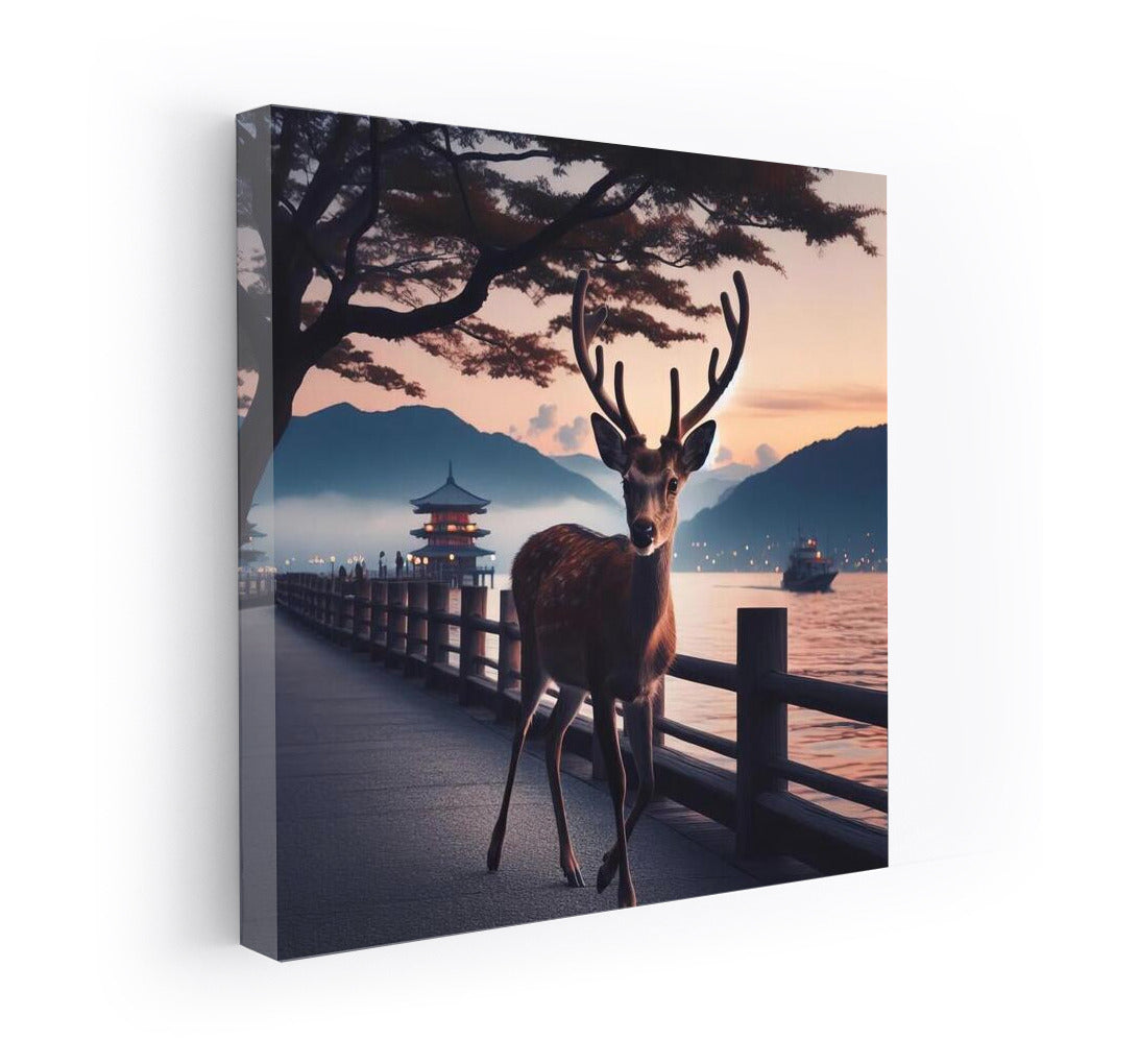 Evening Deer Walk on the Water Surface
