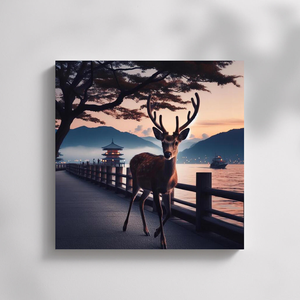 Evening Deer Walk on the Water Surface
