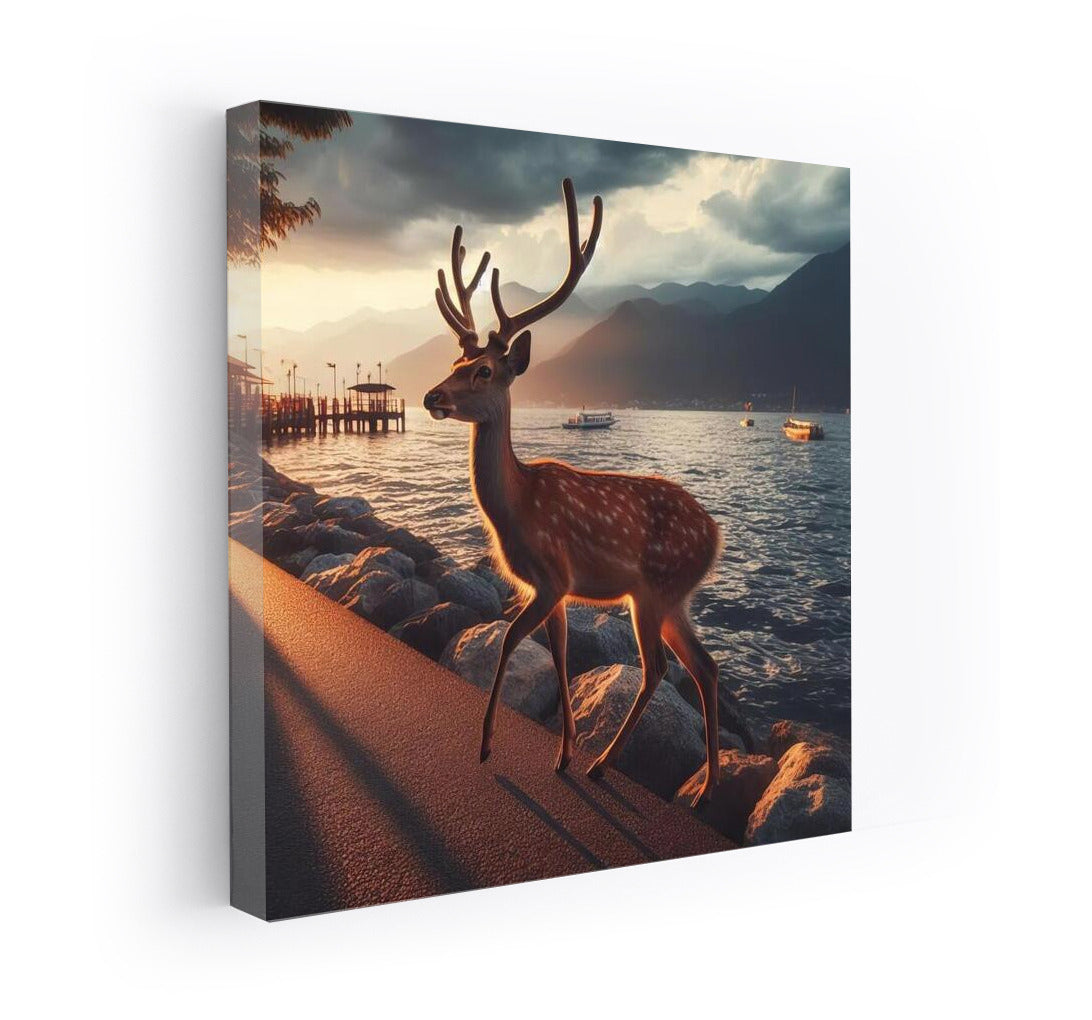 Graceful Deer on the Evening Embankment: Peace and Style for Your Interior