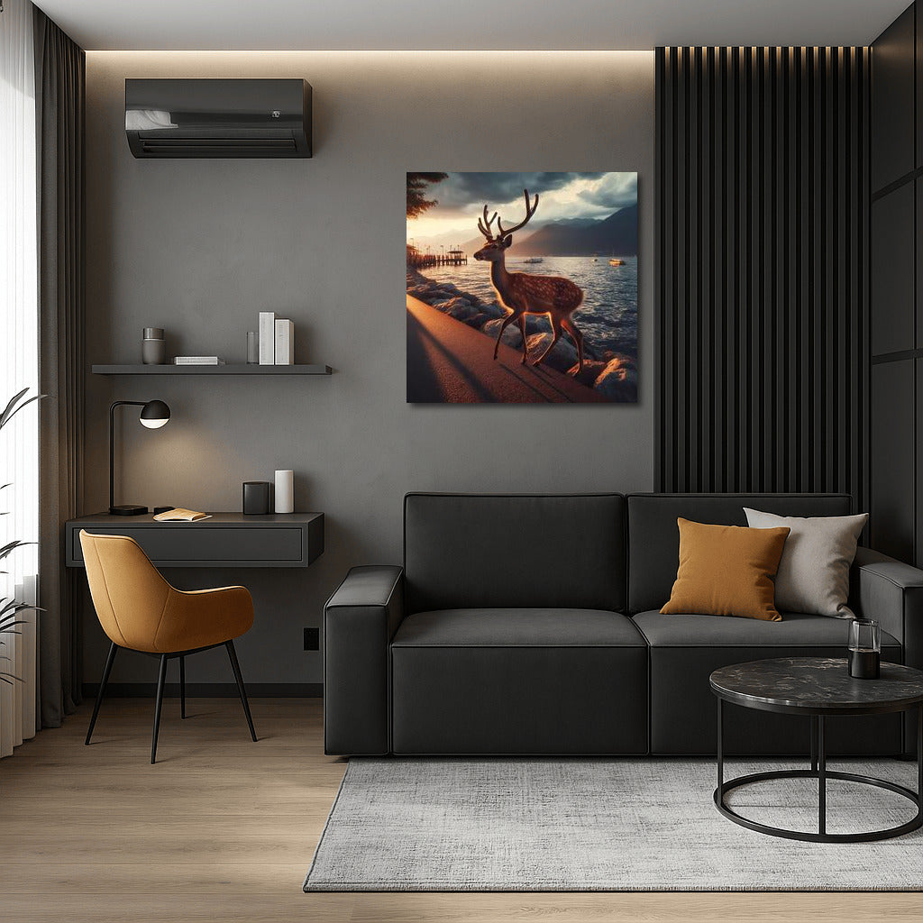 Graceful Deer on the Evening Embankment: Peace and Style for Your Interior