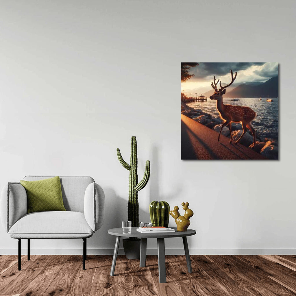Graceful Deer on the Evening Embankment: Peace and Style for Your Interior