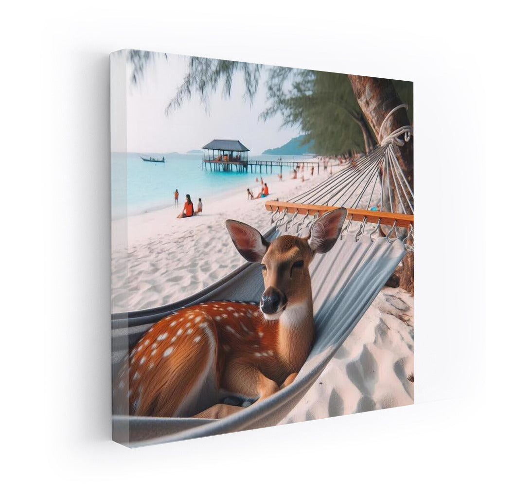 Deer in a Hammock on the Beach: Serene Relaxation by the Sea