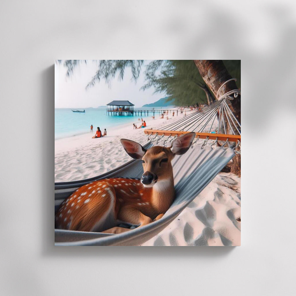 Deer in a Hammock on the Beach: Serene Relaxation by the Sea