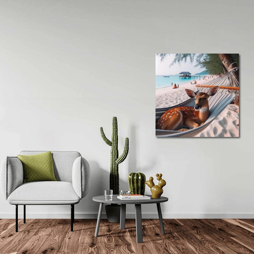 Deer in a Hammock on the Beach: Serene Relaxation by the Sea