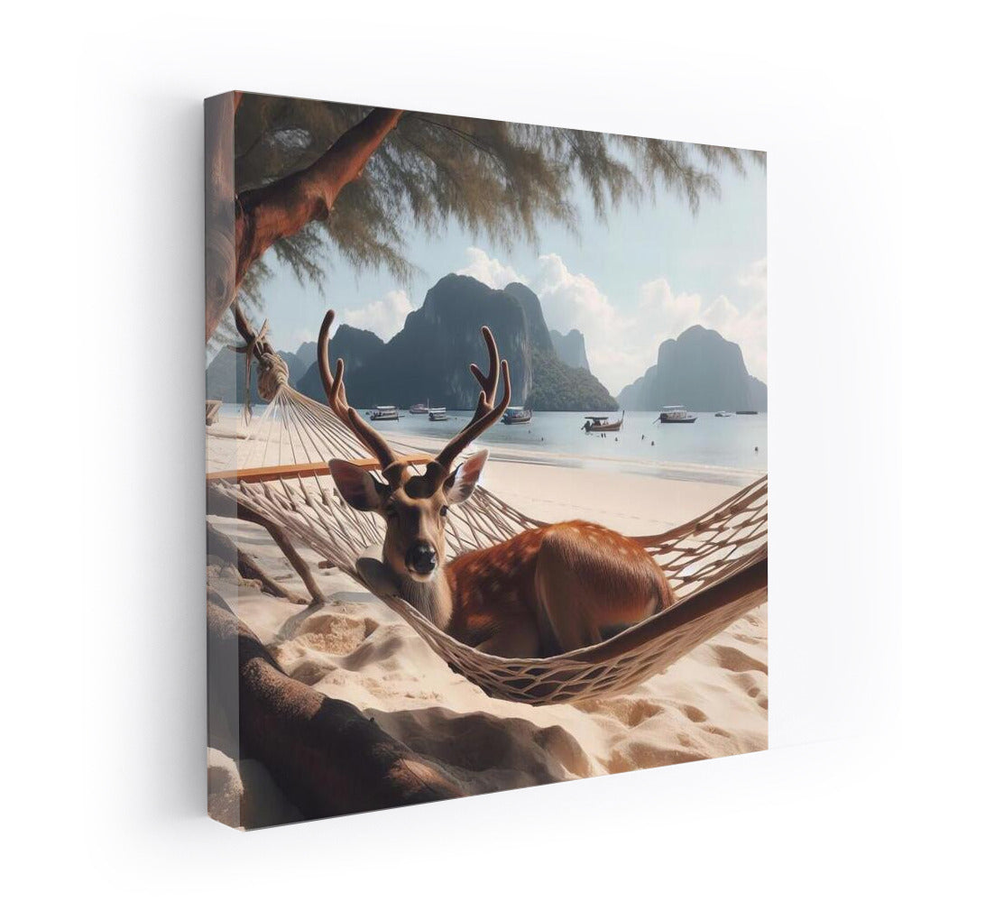 Deer in a Hammock on the Beach: Serene Relaxation