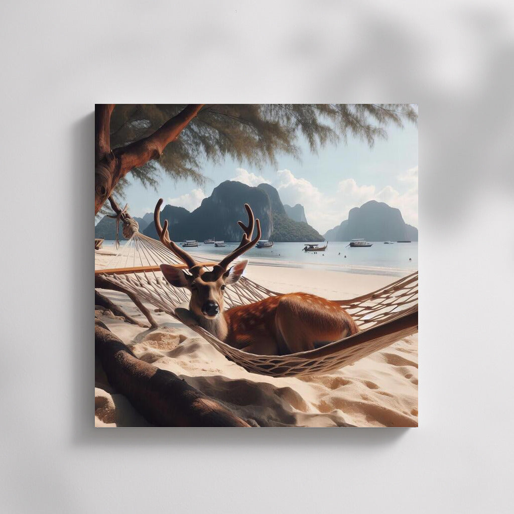 Deer in a Hammock on the Beach: Serene Relaxation