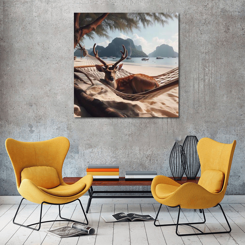 Deer in a Hammock on the Beach: Serene Relaxation
