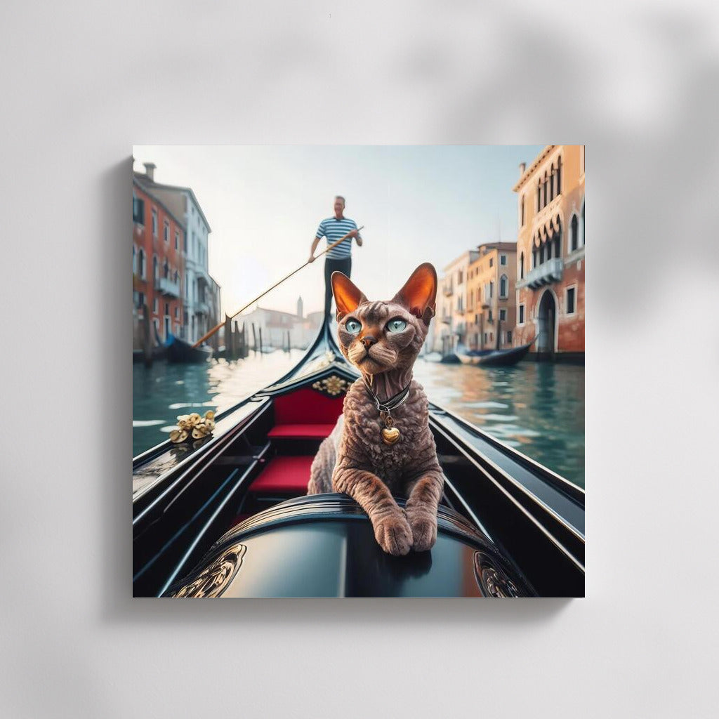 Devon Rex on Gondola: Venice Tranquility