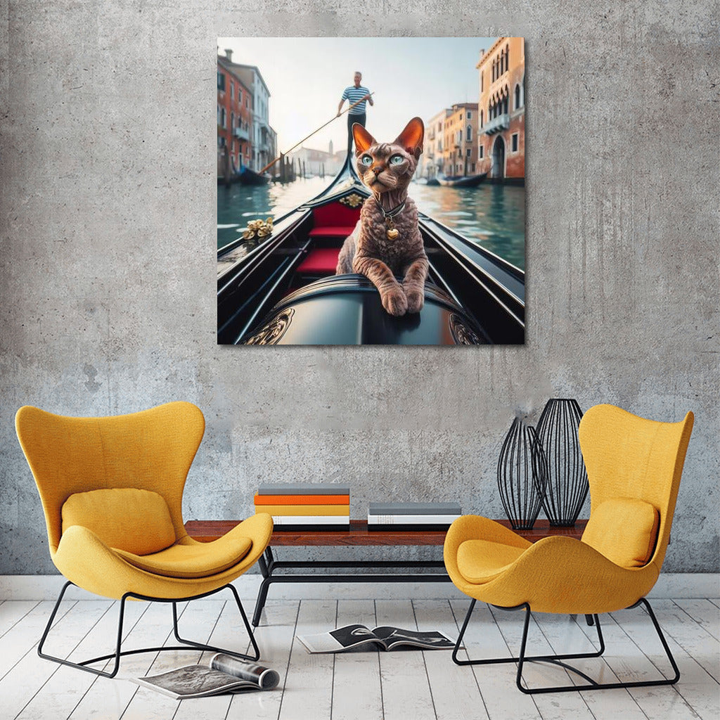 Devon Rex on Gondola: Venice Tranquility