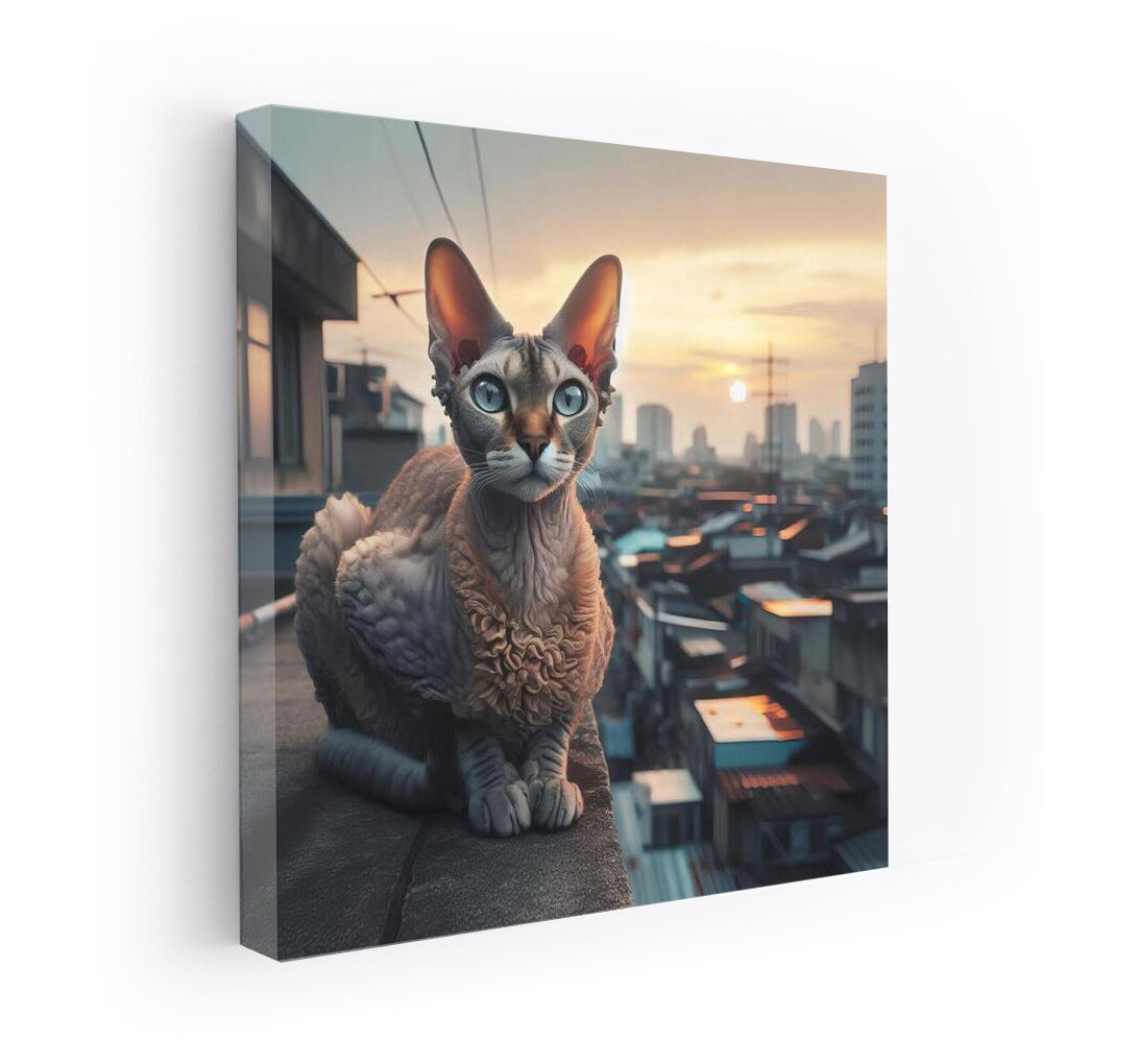 Evening Devon Rex on City Rooftops