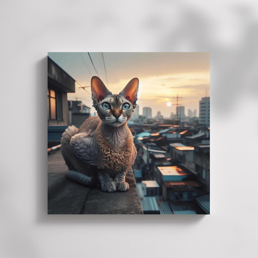Evening Devon Rex on City Rooftops