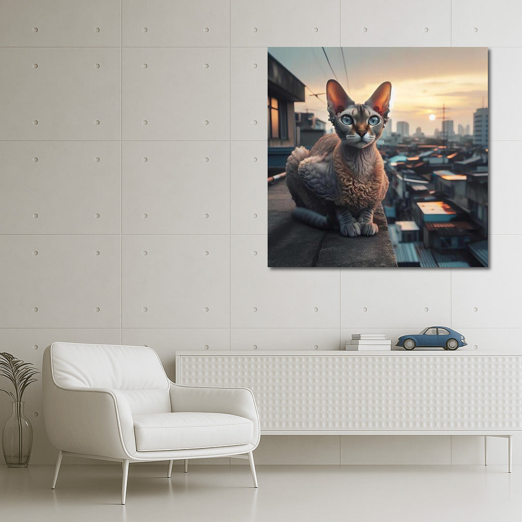 Evening Devon Rex on City Rooftops