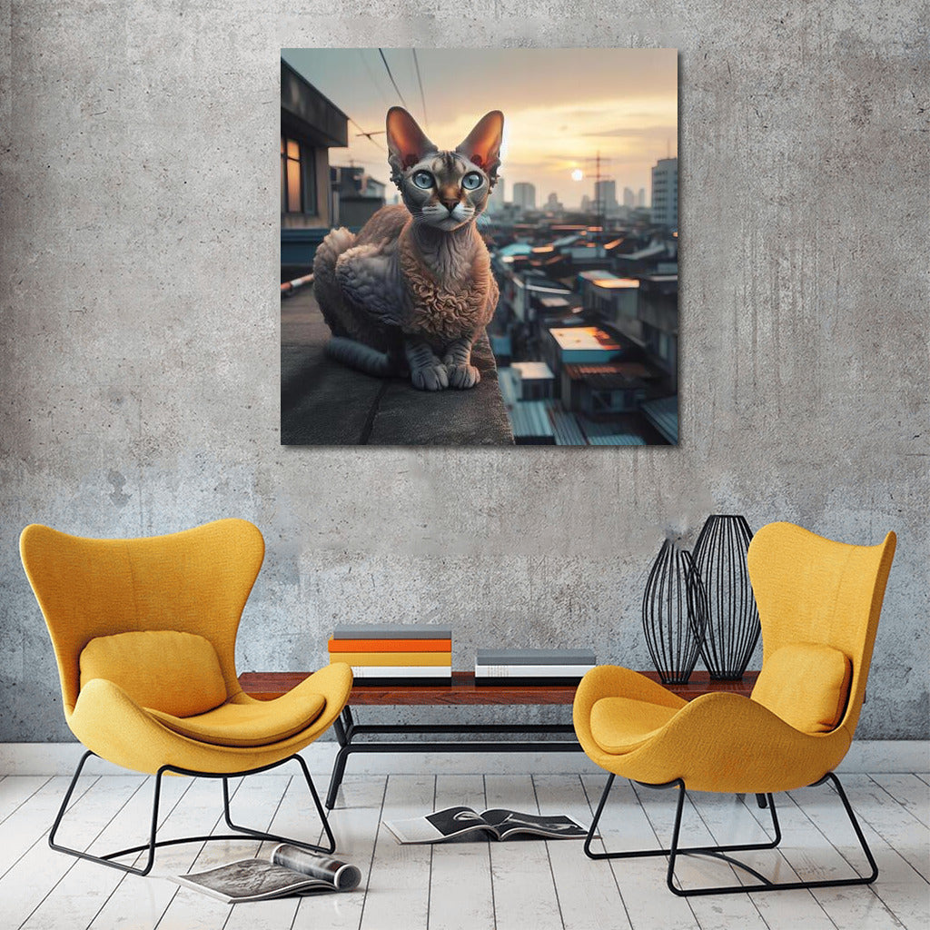 Evening Devon Rex on City Rooftops