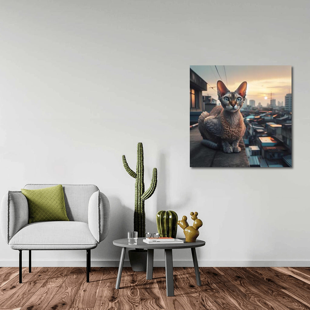 Evening Devon Rex on City Rooftops