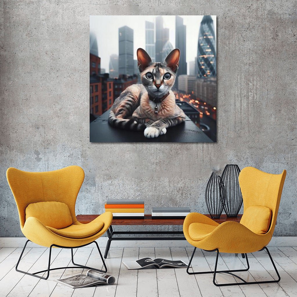 Stylish Devon Rex on a City Roof: Urban Charm