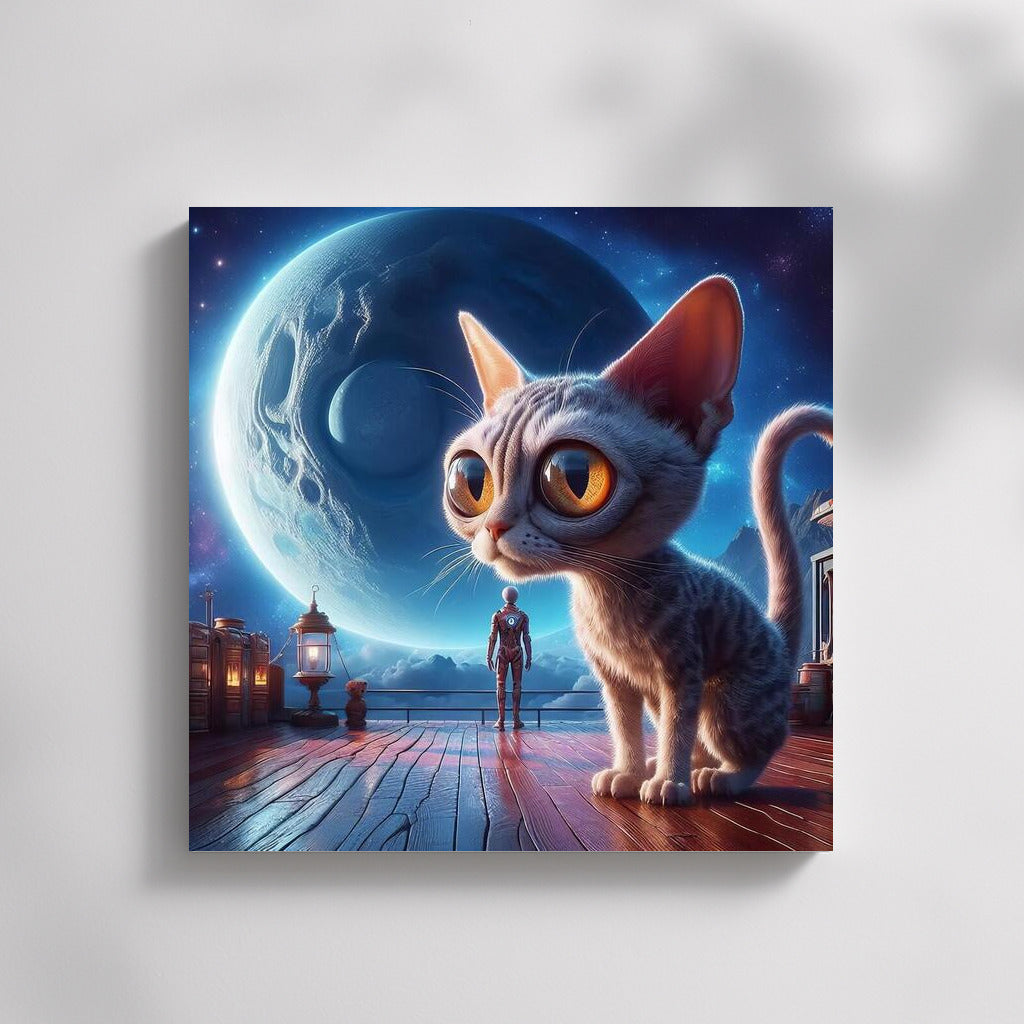 Space Odyssey with Devon Rex: Cat and Moon