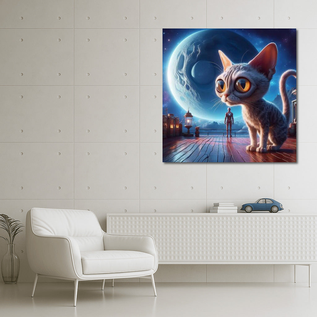 Space Odyssey with Devon Rex: Cat and Moon