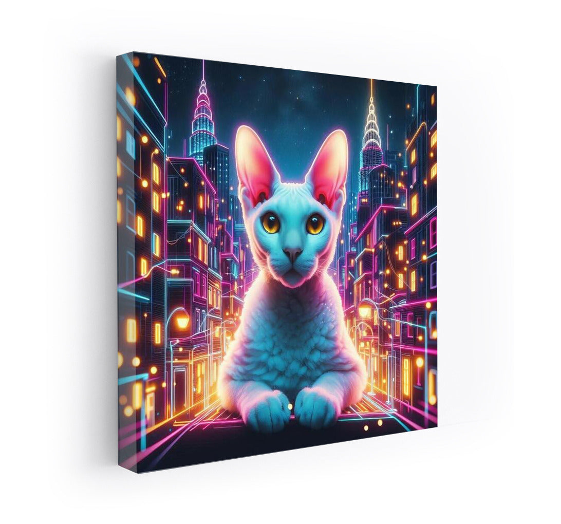 Devon Rex in Neon City: Vivid Fantasy