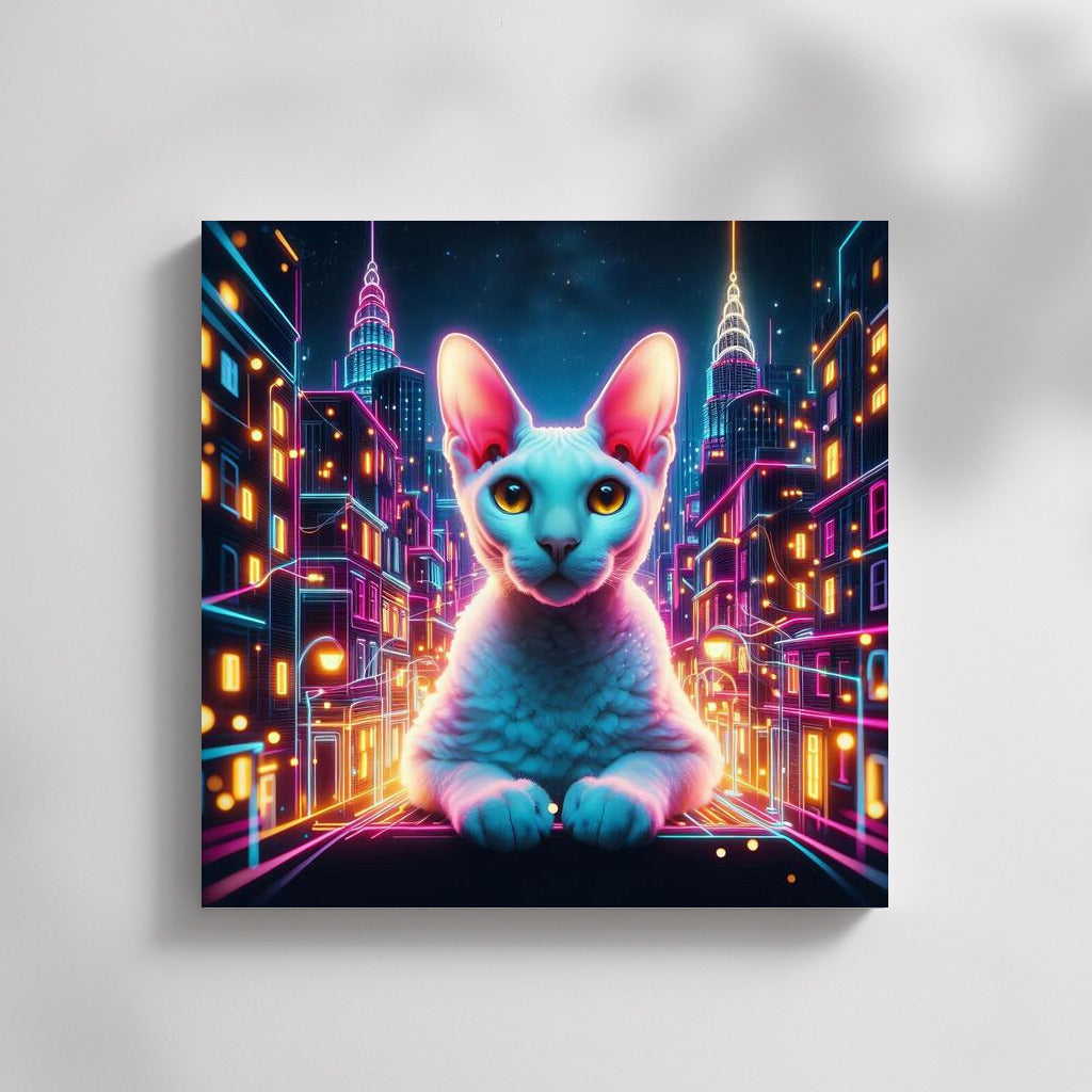 Devon Rex in Neon City: Vivid Fantasy