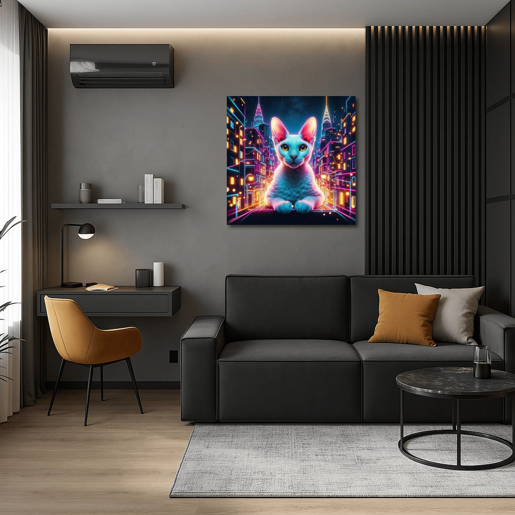 Devon Rex in Neon City: Vivid Fantasy