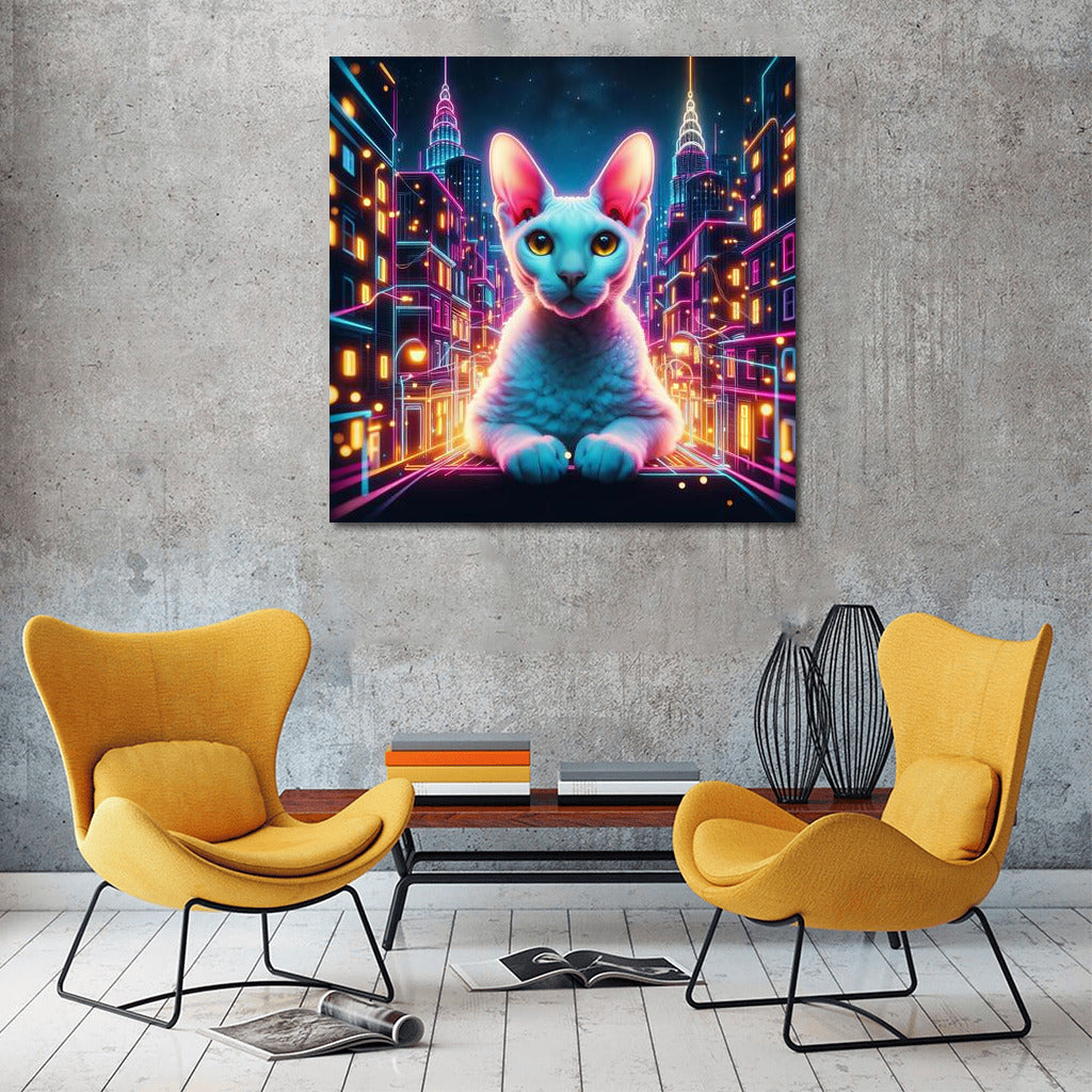 Devon Rex in Neon City: Vivid Fantasy