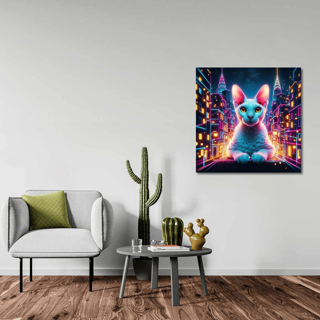 Devon Rex in Neon City: Vivid Fantasy