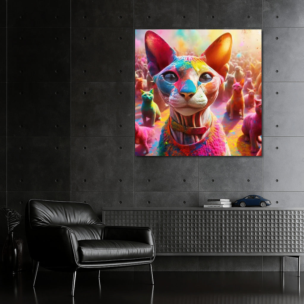 Devon Rex in Holi's Colored Whirlwind