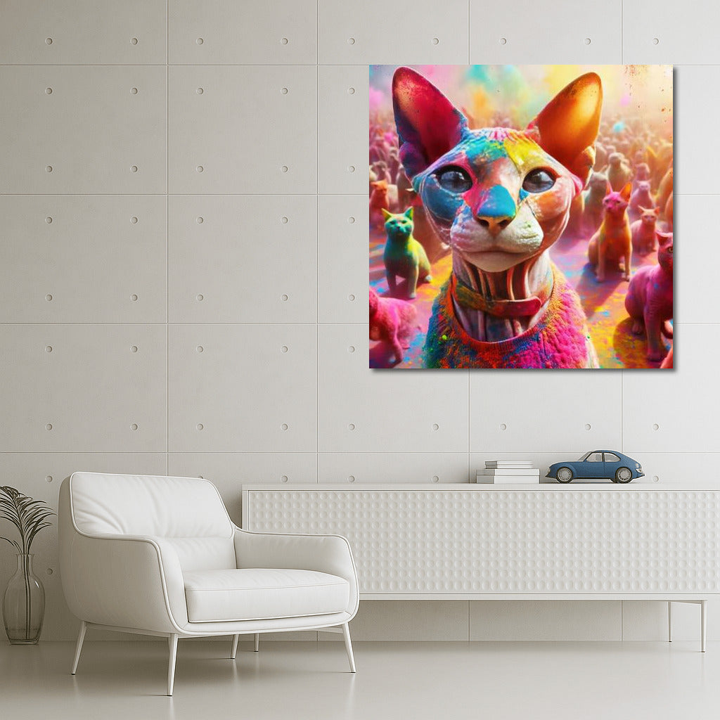 Devon Rex in Holi's Colored Whirlwind