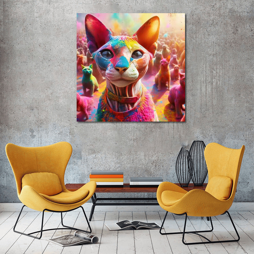 Devon Rex in Holi's Colored Whirlwind