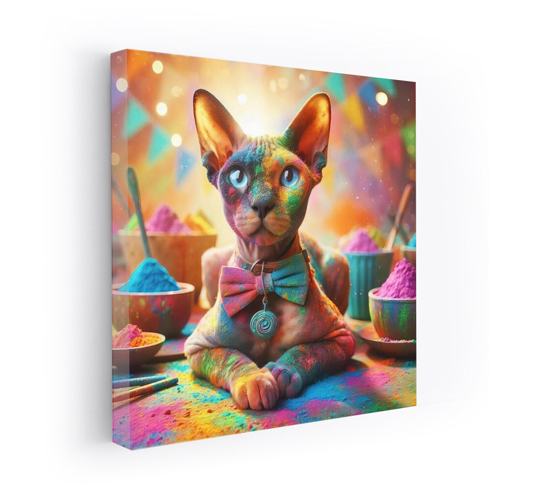 Devon Rex in Holi's Colourful Whirlwind: Bright Colours of Joy for Your Home