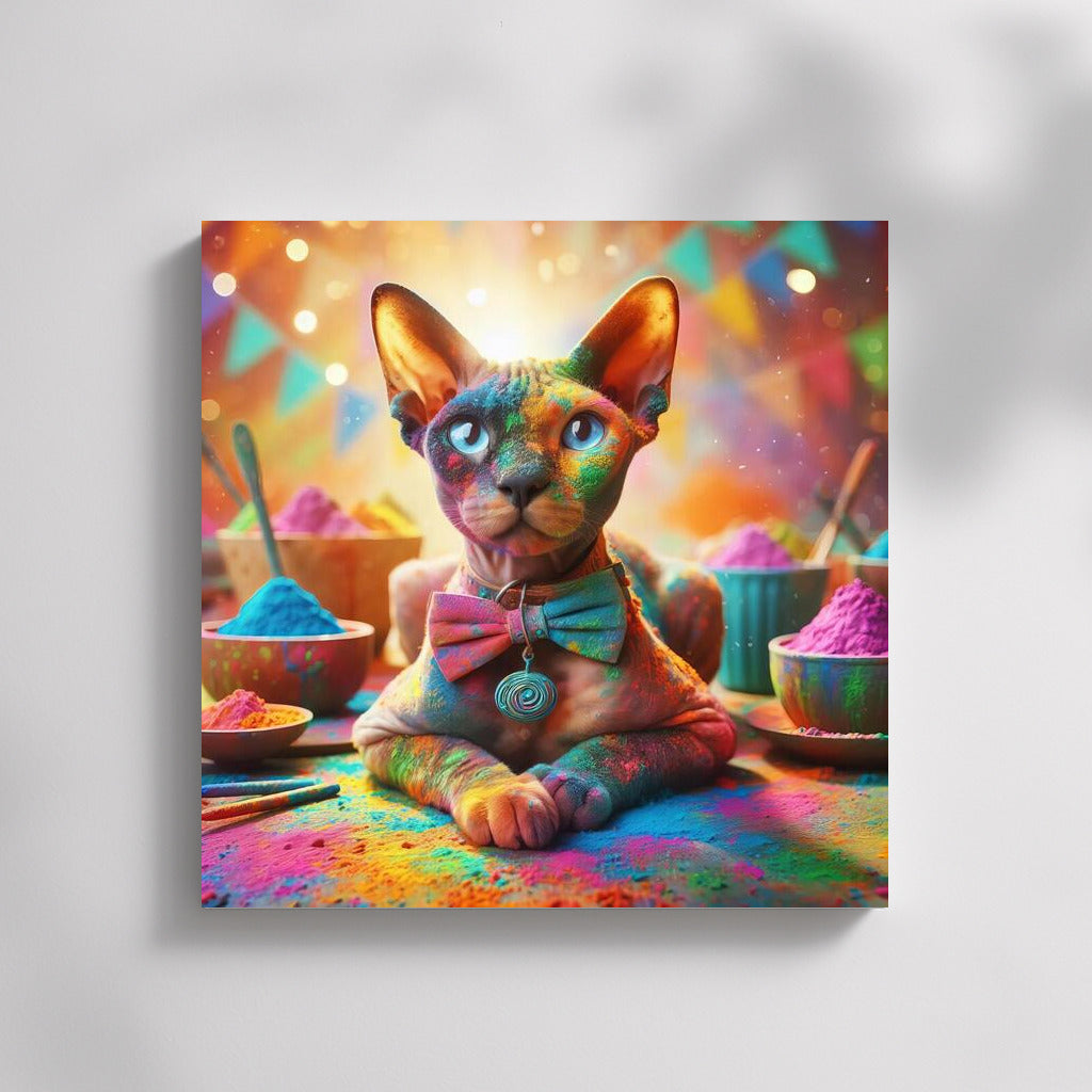 Devon Rex in Holi's Colourful Whirlwind: Bright Colours of Joy for Your Home