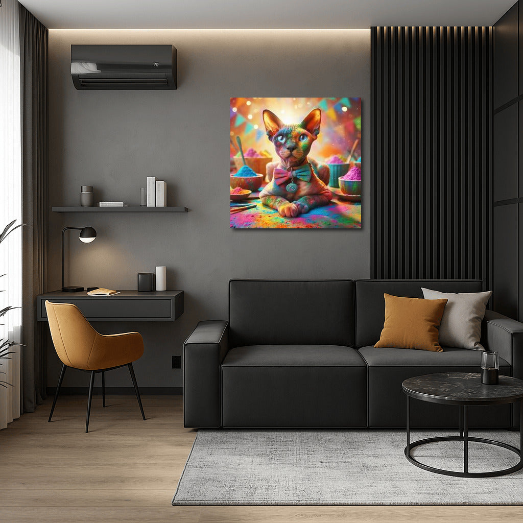 Devon Rex in Holi's Colourful Whirlwind: Bright Colours of Joy for Your Home