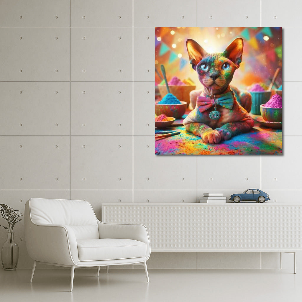 Devon Rex in Holi's Colourful Whirlwind: Bright Colours of Joy for Your Home
