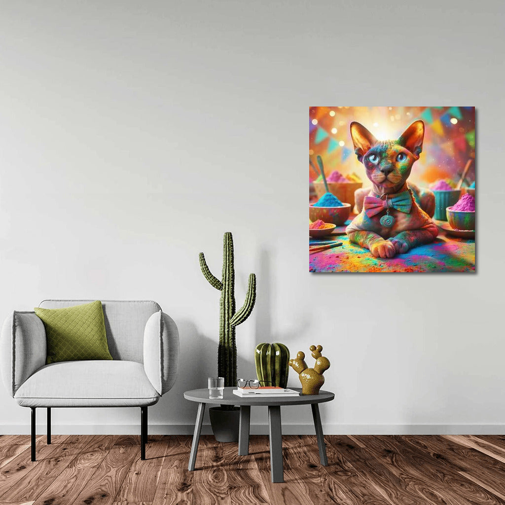 Devon Rex in Holi's Colourful Whirlwind: Bright Colours of Joy for Your Home