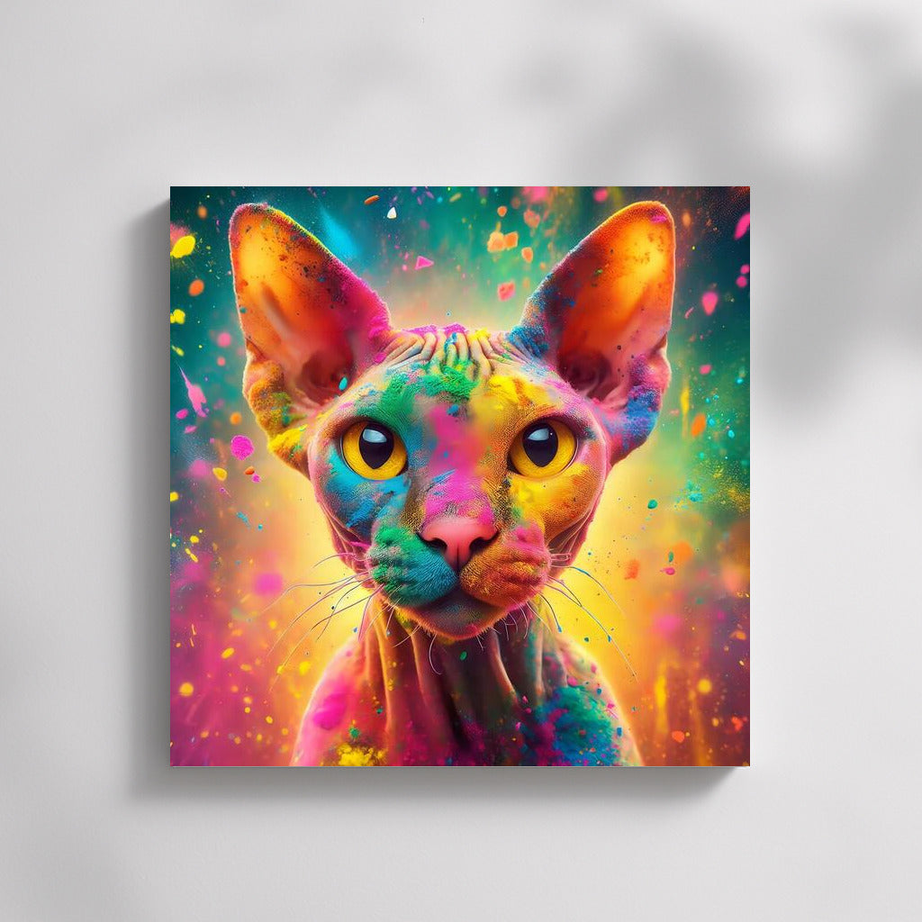 Devon Rex in Holi's Rainbow Vortex