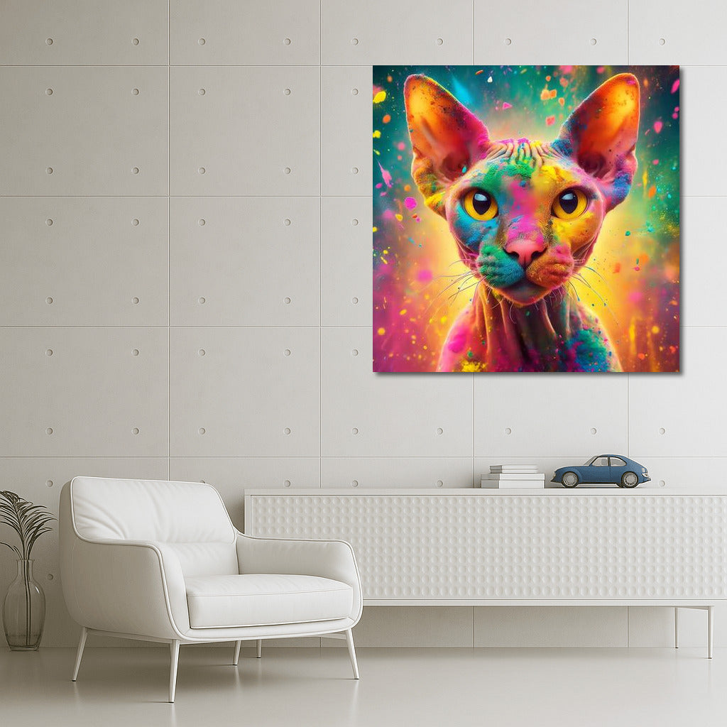 Devon Rex in Holi's Rainbow Vortex